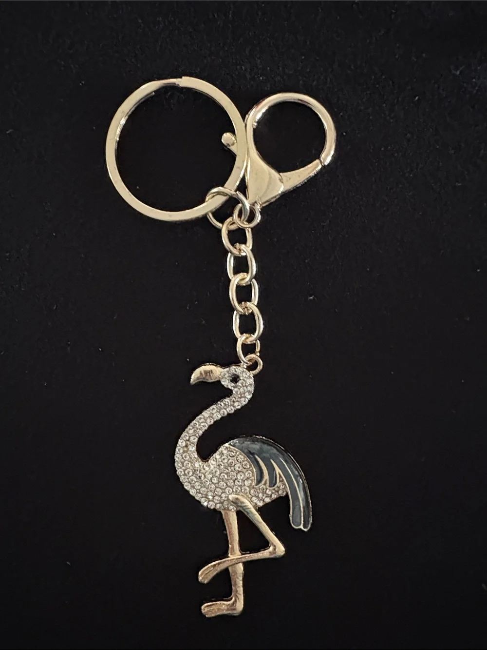 Rhinestone Bird Keychain Bag Charm In Clear and Black Crystals